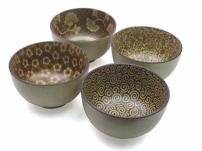 Large Japanese 4 pc Rice Soup Noodle Bowls Sepia