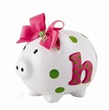Baby Girl Pink Initial Ceramic Piggy Bank, Letter S