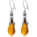 Certified Genuine Honey Amber and Sterling Silver Drop Earrings