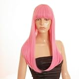 Pink Straight Nikki Minaj Wig | Long Pink Straight Wig with Thick Fringe