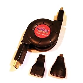 Premium High Speed HDMI Retractable Cable with Ethernet, Includes Mini HDMI and Micro HDMI adapters, Extends to 4.25 Feet, in Retail Packaging