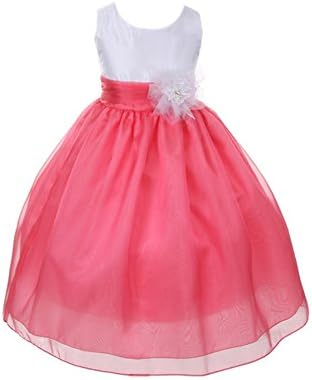 Little Girls Coral Organza White Bodice Flower Girl Easter Dress 6