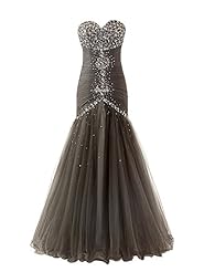 Strapless Sweetheart Lace Glittering Beaded Sequined Fit-and-Flare Dropped   Waistline Prom Dress 