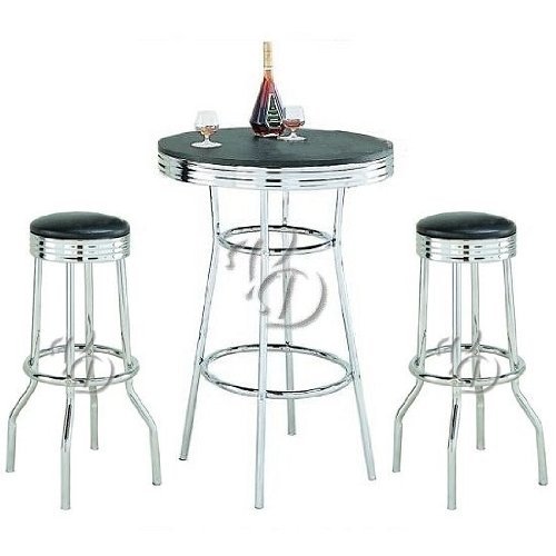 Retro 3-Piece Chrome Bar Stools and Table Set