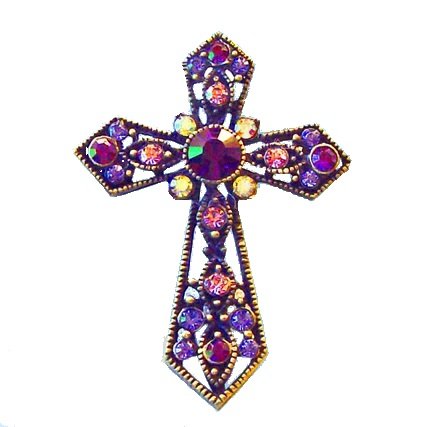Cross Pin Swarovski Crystals Christian Jewelry Purple Lavender Pink Violet Cr...