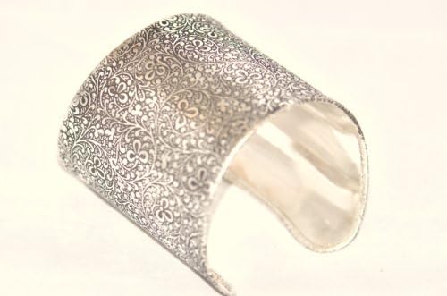 Floral Engraved Cuff Brass Bangle 2.25" Long Bracelet