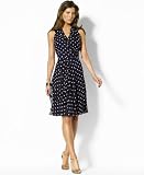 Lauren by Ralph Lauren Shannon Silk Ruffle-Trim Dress Navy/White 10
