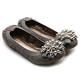 Ollio Women's Ballet Flat Loafer Soft Cute Silver Beads Accent Shoes