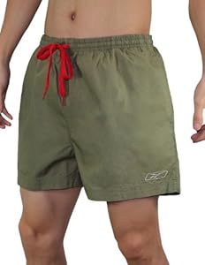 Reebok Mens High Performance Sports Shorts with Brief Lining M Army Green