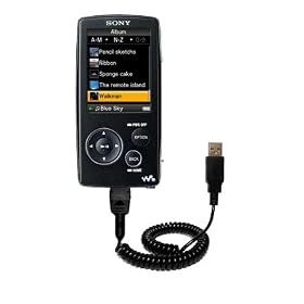 Coiled USB Cable for the Sony Walkman NWZ-A818 with Power Hot Sync and Charge capabilities - uses Gomadic TipExchange Technology