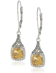 Badgley Mischka Fine Jewelry Sterling Silver White and Champagne Diamonds Cushion Cut Citrine Earrings
