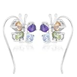 Image of BuySS Rhodium Plated Genuine Multi Stone Butterfly EarringsWatch
