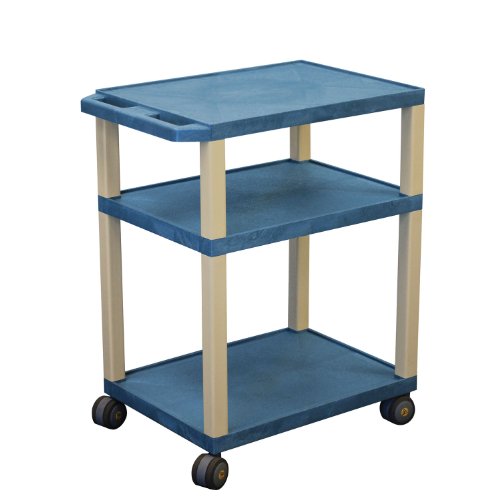 Luxor Non-Corrosive Portable 34 inch Height Blue MRI Cart With 3 Shelves With Putty Nickel Legs-Medical Utility Cart