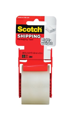 Scotch Lightweight Shipping Packaging Tape with dispenser, 1.88 Inches x 27.7 yard (135L)