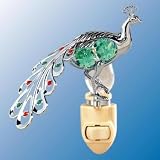 Chrome Peacock Night Light - Green Swarovski Crystal