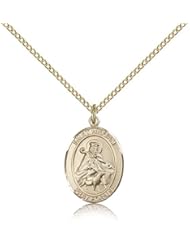 Gold Filled Saint St. William of Rochester Medal Pendant 3/4 x 1/2 Inches Adopted Children-8114- Comes with a Gold Filled Lite Curb Chain Neckace And a Black velvet Box