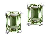 3.00 cts Genuine Emerald Cut Green Amethyst Earrings - 14kt White or Yellow Gold