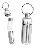 Brass Keychain Pill Holder ID Vial Silver Finish - Waterproof