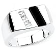 Uniquely Designed Solid Sterling Silver Cubic Zirconia & Onyx Rhodium Plated Men's Ring
