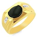 10K Yellow Gold Diamond Accented & Onyx Men's ring - Size 10.5
