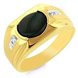 10K Yellow Gold Diamond Accented and Onyx Mens ring - Size 10.5