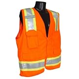 Safety Vest Class 2 Surveyor Solid Front Mesh Back Two Tone Orange 6 Pockets X LARGE