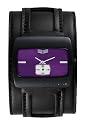 Vestal Unisex Saint Watch Standard Two Hand With Sub Second With Black Leather Cuff, Black Stainless Steel Case and Purple Dial