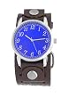 Biker Men's Brown Leather Cuff Band With Blue Watch # US-W2582