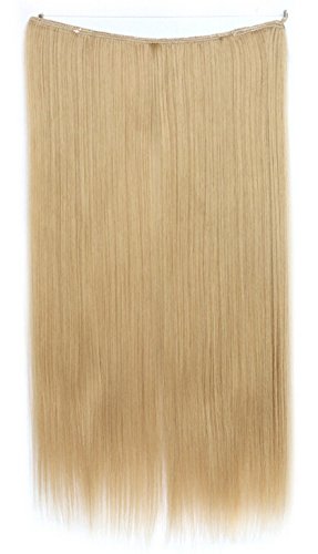 SWACC Straight/Curly Halo Wire Hidden Hairpiece Flip Synthetic Hair Extensions NO Clip Ins 80G (22-Inch Straight, Lightest Beige-25#)