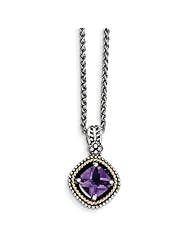 Sterling Silver 14k 2.1ct Yellow Gold 2.10 Amethyst 18in Vintage Style Necklace