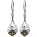 Green Amber and Sterling Silver Irish Claddagh Earrings