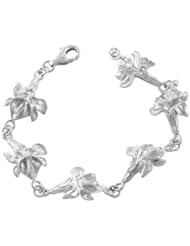 Sterling Silver Textured Lilies Bracelet (7 inch)