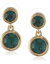 T Tahari "Essentials" Gold and Emerald Double Drop Earrings