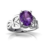 14K White Gold Oval Genuine Amethyst Celtic Knot Ring