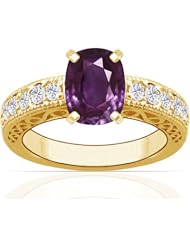 14K Yellow Gold Cushion Cut Purple Sapphire Ring With Sidestones