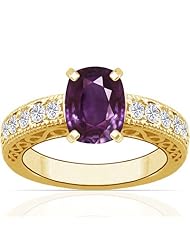 18K Yellow Gold Cushion Cut Purple Sapphire Ring With Sidestones
