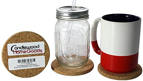 [Set of 6] ROUND Cork Coasters (4"x4" / 8 mm thick) by Candlewood Home Goods