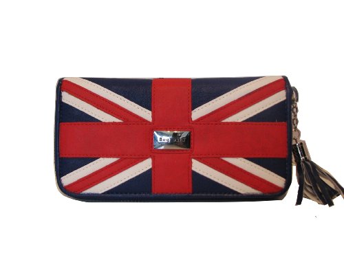 Gina Union Jack Themed Leather Zip Around Wallet with Tassel Zip Tag– SwankySwans