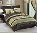 7 pc modern sage and brown, with embroidered palm trees- bed in a bag -comforter set- queen size bedding By Plush C Collection 7 pc modern sage and brown, with embroidered palm trees- bed in a bag -comforter set- queen size bedding By Plush C Collection