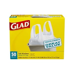 Glad Tall Kitchen Handle-Tie Trash Bags, White, 13 Gallon, 50 Count (Pack of 4)