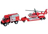 Smoby - 3415533 - Véhicule Miniature - Emergency Camion + Remorque + Hélico - 24 cm - Pompier