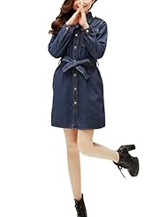 Cotton/Denim Long Sleeves Belted Spring Summer  Dress