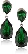 Kenneth Jay Lane Emerald-Color Teardrop Silver Clip Earring