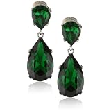 Kenneth Jay Lane Emerald-Color Teardrop Silver Clip Earring