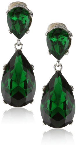 Kenneth Jay Lane Emerald-Color Teardrop Silver Clip Earrings Kenneth Jay Lane Emerald-Color Teardrop Silver Clip Earrings