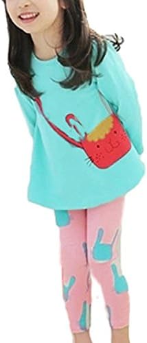 BEINGQ Baby Girls Kids Casual Long Sleeve Top Shirt+Leggings Trousers Set Outfits 2PCS Light Blue US 6-7Y