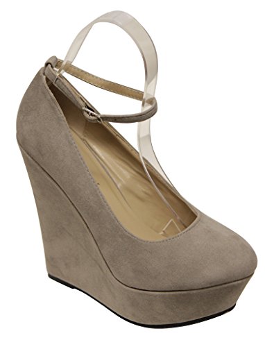 Delicacy Trendy-37 Women's round toe suede buckle ankle strap platform wedge heel pumps shoes