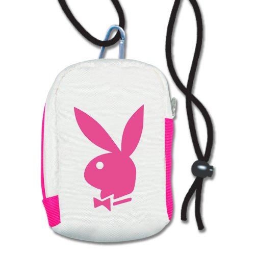 PLAYBOY PBCC0105 Universal Digital Camera Case Pouch White with Pink Rabbit Head At Front for Digital Camera