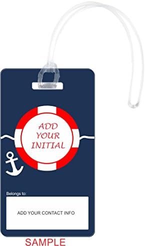 Personalize your Rikki Knight® Letter Initial SOS Red White on Blue Anchor Design Flexi Luggage Tags - Premium Quality Plastic ID Card Tags - Great for Travel; with your initial and contact info! (Set of 2)