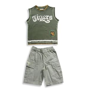 Mish - Toddler Boys Short Sleeve Short Set, Dark Olive, Sand